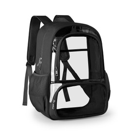 KIMNERPU Clear Backpack, Fabric & PVC Transparent Backpack with Reinforced Strap for Women Men, Heavy Duty Transparent Bookbag, Large Capacity Clear bag, Travel, X-Large Black