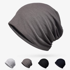 Men's Knit Hat, For Spring, Summer, Autumn, Winter, Summer, Beanie, Thin, Cool Material, Sweat Absorbent, Quick Drying, Breathable, Women's Hat, Large Size, Autumn, Knit Cap, Men's Care Hat, Windproof Net, Soft, Solid Color, Unisex, gray (dark gray)
