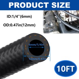 Tnisesm 1/4 Fuel Line Hose NBR Rubber 10FT 200PSI J30R7 for Fuel Systems Engines Tube Hose