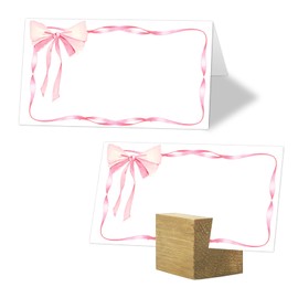 FYSUIMU 100Pcs Pink Bow Place Card 3.5 x 2 Inch Watercolor Bowknot Tented Name Card Cute Seating Card for Party Table Setting Supplies