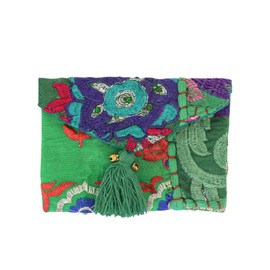 Tomo Corporation Cambadia Patch Card Case Sea Green Indian Embroidery 12.5x9cm 13125-090-074