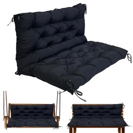 Gollense Outdoor Swing Cushions for Outdoor Furniture Waterproof 2-3 Seater Bench Cushion Replacement 4" Thick with Backrest & Ties for Patio Backyard Garden, 60 x 40 Inch, Black