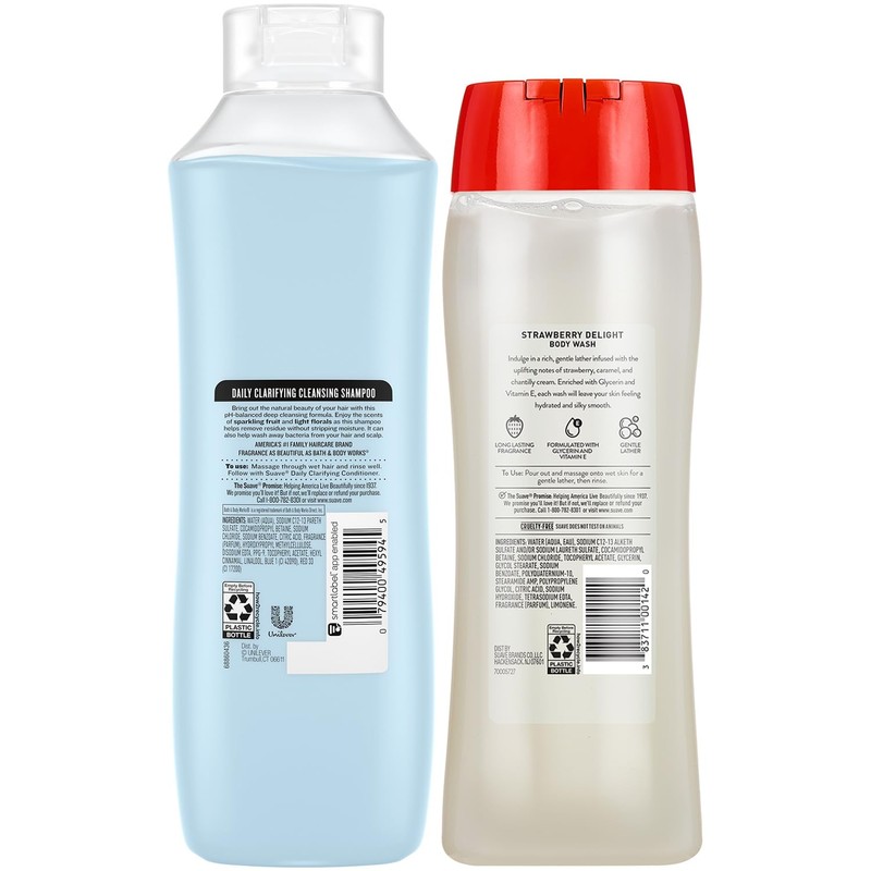 Suave Daily Clarifying Shampoo and Strawberry Delight Body Wash Bundle