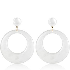 1 Pair White Earrings,Earrings 70s Accessories for Women,Fashion Statementearring White,Acrylicearring Simple Retro 70s Jewelry,Geometric Hollow Round Earring 70 s style Outfits Clothing Accessories