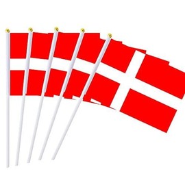 5 Pack Denmark Danish Mini HandHeld Stick Flag,Suitable For Various Holiday Parties,And National Flag Day.