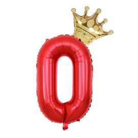 40 Inch Gold Crown Number 0 Balloons, 0 Birthday Balloons for Men Women, Red 0 Celebration Decor Happy 0 Birthday Party,0-9 Party Decoration Wedding Anniversary Events Supplies (Red 0)