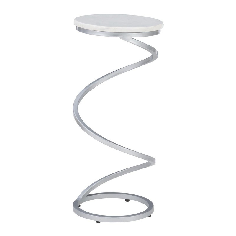 Powell Rian Spiral Drink Table with Silver White Marble D1323A20WSB