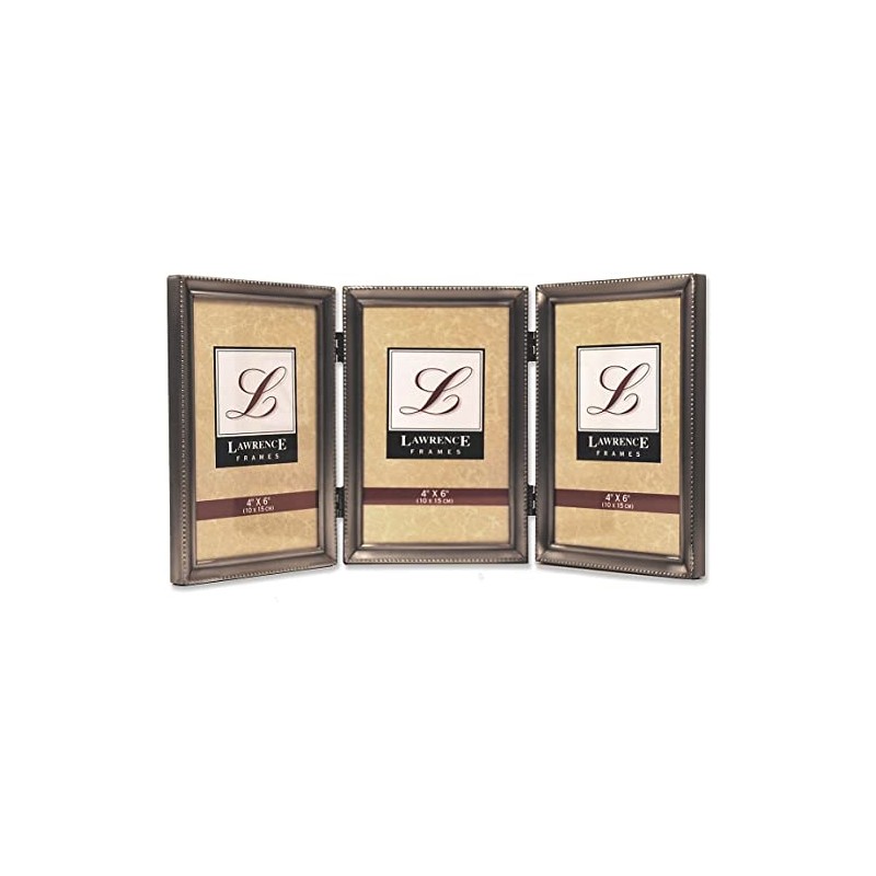 Lawrence Frames Bead Border Design, 4x6 Triple, Pewter