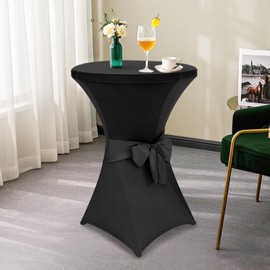 Alishomtll Set of 1 Bar Table Covers with Bow, Diameter 80 cm, Stretch Bar Table Covers, Elegant Elastic Table Cover Covers for Bistro Table, Round Bar Table, Banquet, Wedding (Diameter 80 x 110 cm