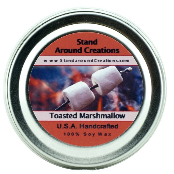 Premium 100% All Natural Soy Wax Aromatherapy Candle - 2oz Tin - Scent: Toasted Marshmallow: A Fragrance so True to its Name! Imagine a Marshmallow on a Stick, just Slightly Toasted by The fire.