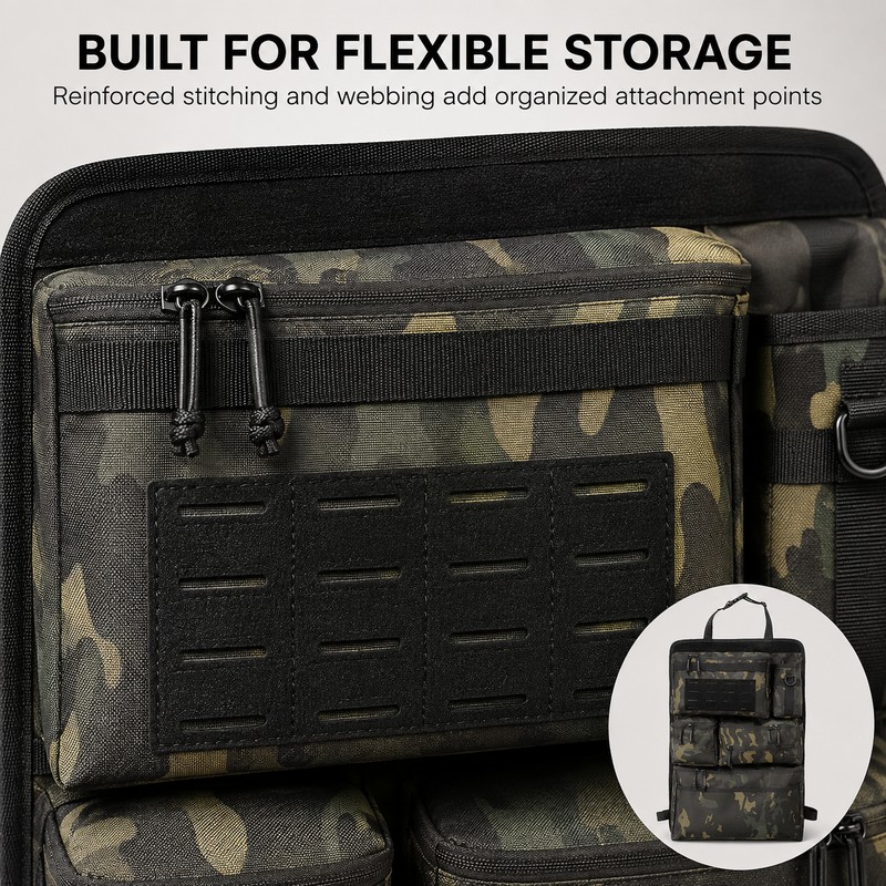 Black Polyester Car Seat Back Organizer with Multi-Pocket Hanging Storage