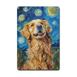 Ymyoo Metal Sign Tin Sign Vintage Wall Art Golden Retriever Starry Night Retriever Golden Friend in Night for Home Park and Seasonal Celebrations Waterproof Aluminum 8×12 Inches