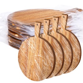 Patelai 12 Piece Round Wood Cutting Board Pizza Peel with Handle Laser Engraving Serving Board Charcuterie Cheese Bread Cutting Board Bulk for DIY Wedding Housewarming Gift(13 Inch, Acacia Wood)