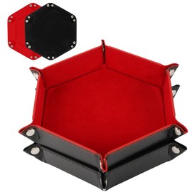 HiLLeo DND Dice Tray 2pcs Hexagon Portable Folding Dice Rolling Tray for Dungeons and Dragons MTG RPG Role Playing Table Games and Dice Games (Black and Red)