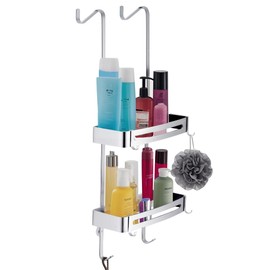 IWISHO Over the Door Shower Caddy, Shower Caddy Hanging, No Drill Adjustable Hanging Organizer with 8 Hooks, Rustproof, Bathroom Storage Rack for Shampoo, Towels, and Essentials, Aluminum