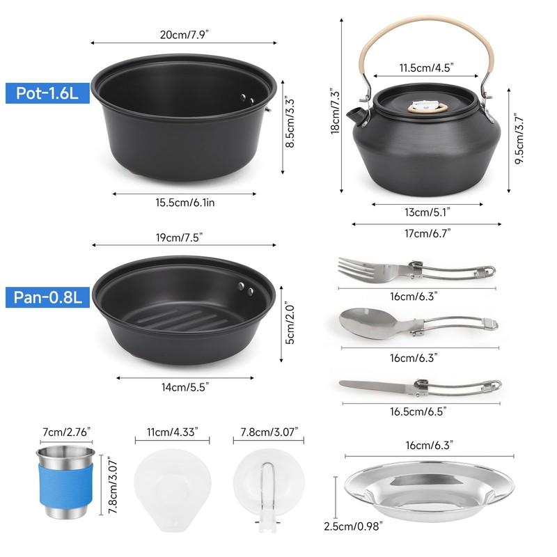 doorslay 23PCS Camping Cookware Kit for 2-3 People Hard Anodized