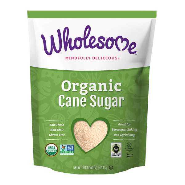 Wholesome Organic Cane Sugar, Fair Trade, Non GMO & Gluten Free, 10 Pound (Pack of 1) - Packaging May Vary