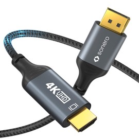Sonero® 4K DisplayPort 1.2 auf HDMI 2.0 Kabel, DisplayPort Stecker auf HDMI Stecker, 4K 60Hz, 2K 120Hz, Baumwollmantel, grau/schwarz, 1,00 Meter