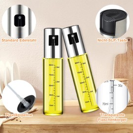 LoNinLoAn 2 Stück Ölsprüher zum Kochen 100ml Öl Sprühflasche Glas Ölspender Zerstäuber Olivenölsprüher mit Trichter&Reinigungsbürste für Salat Grillen Backen in der Küche