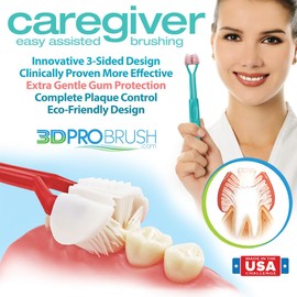 3D Pro Brush - 3-Sided Toothbrush | Caregiver Multi-Pack | Assisted Brushing for Autism, Special Needs, Disabilities, Seniors & Dexterity Three U-Shaped Triple Clean Soft Replacement Heads Made in USA