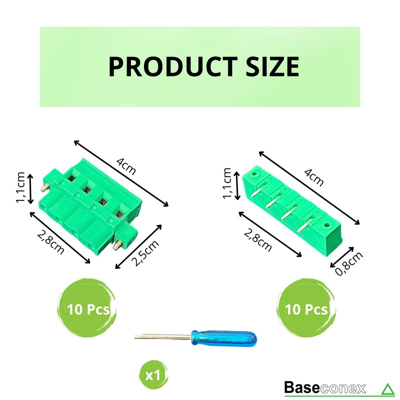 BASECONEX 10 Pairs 4 Pin 7.62mm PCB Terminal Screw Terminal