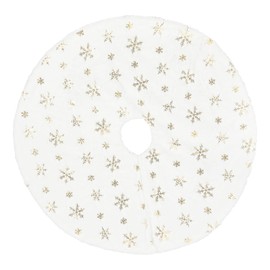 Antesen 90cm Christmas Tree Skirt Gold Snowflake White Faux Fur Thick Plush Xmas Tree Skirt Ornaments for Holiday Christmas New Year Party Home Decoration