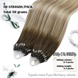 Moresoo Micro Link Hair Extensions Human Hair Brown Ombre Microlink Human Hair Extensions Balayage Dark Brown to Light Brown And Ash Blonde Micro Link Human Hair Extensions 50G/50S 16 Inch