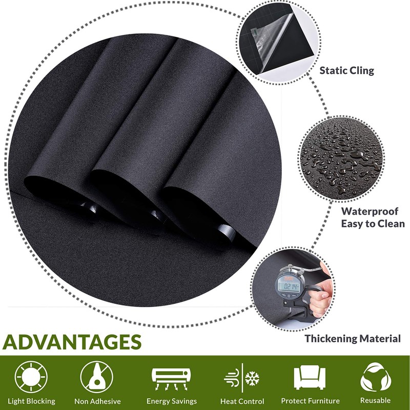 VELIMAX Static Cling Total Blackout Window Film Privacy Room Darkening