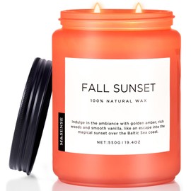 M&SENSE Fall Sunset Large Soy Candles, Amber & Wood Scented Candles 19.4oz 110 Hours Long Lasting Slow Burning, Natural Organic Relaxing Aromatherapy Candle Gifts for Women Men MSS603L03