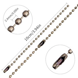 Lemonkey 100Pcs Ball Beads Chain Bulk,Bronze Keychain Rings Metal Chain,4 Inch Dog Tag Metal Small Chains with Connectors for Hanging Decoration