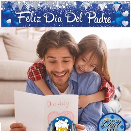 FHGG Feliz Día Del Padre Decorations Banner Backdrop Blue Glitter Happy Father's Day Party Dad's Papa's Dad Garland Sign Background Family Photo Banner for Mexican Party Supplies Home Celebrate