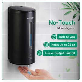 anydry 25oz Automatic Liquid Soap Dispenser Wall-Mounted, Matte Black with Anti-Spot Coating, Commercial Grade, Model 1205E