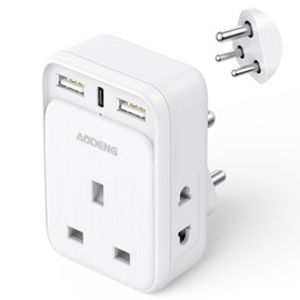 Aodeng AODENG UK to India Plug Adapter, Grounded UK to India Travel Adapter with 3 USB Ports 32W USB C Fast Travel Charger, Travel Adaptor Plug UK to india for India, Pakistan, Sri Lanka, Yemen(Type D)