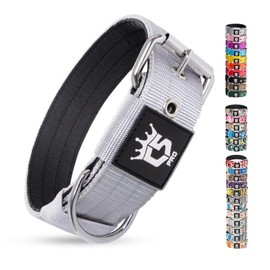 TSPRO Collar Táctico para Perro, Fuerte de Grado Militar, 1.5 Pulgadas de Ancho, Hebilla de Metal Resistente (Plata-M)