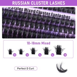 Russian Cluster Lashes,80D+100D+180D Individual Eyelashes D Curl Cluster Lashes,Fluffy 10-18mm Lash Clusters False Eyelash Clusters Lashes Individual Cluster DIY Tatti Lashes（275PCS）