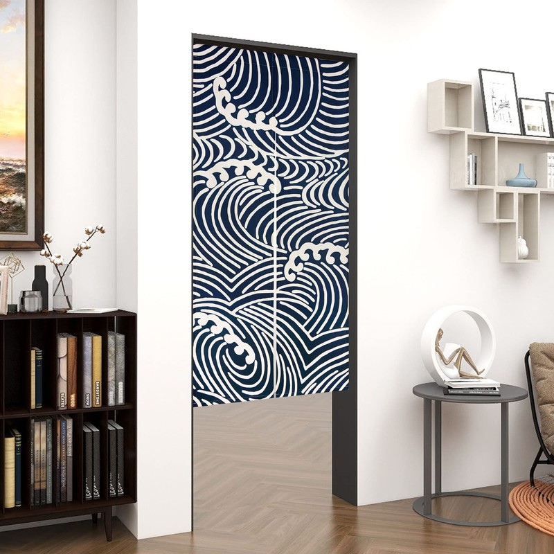 LIGICKY Japanese Noren Doorway Curtain Tranditional Wave Printed Window Treatment