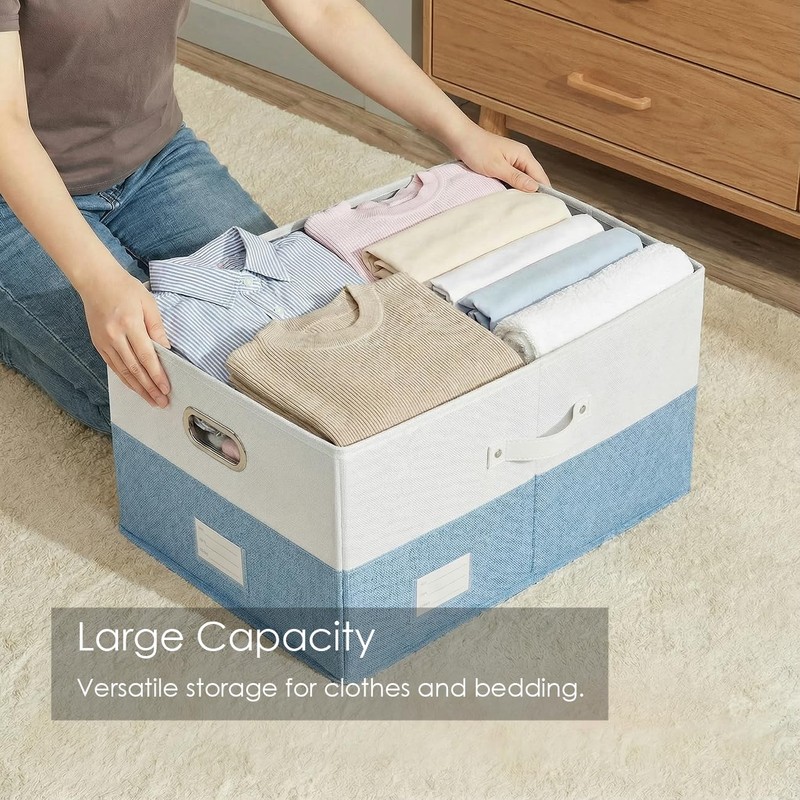 PRANDOM Storage Bins with Lids [3-Pack] Linen Fabric Foldable Storage