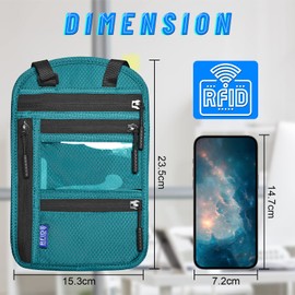 CORYIN Travel Neck Wallet Passport Holder RFID Blocking Waterproof Passport Wallet Pouch Travel Document Holder Organiser Bag with Adjustable Neck Strap for Men Women, Lake Blue