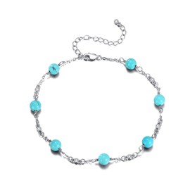 YFN Turquoise Anklet for Women S925 Sterling Silver Adjustable Turquoise Bead Layered Plus Ankle Bracelet Beach Jewelry Gift (green 2)