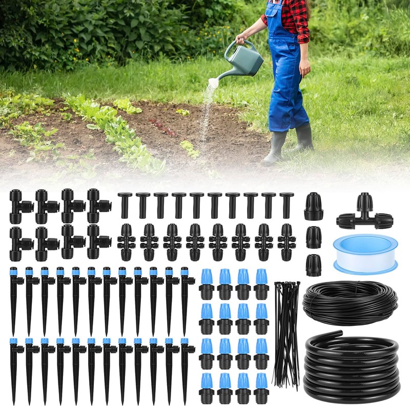 QWORK 230FT Drip Irrigation System, Automatic Sprinkler System Kit, Garden