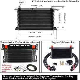 LokoCar Universal Engine Transmission Oil Cooler + 15 Rows AN10 Filter Adapter Hose Kit