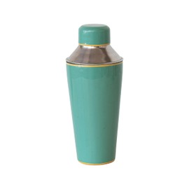 Creative Co-Op Round Enameled Stainless Steel Cocktail Shaker with Colored Edge, Green and Yellow, Medium, Multi