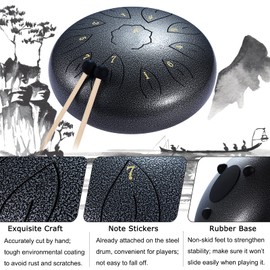 Ranch Steel Tongue Drum 12 Inches 11 Notes Handpan Drum C Key Percussion Instrument Hand Drum for Beginners Easy to Learn Tank Drum with Bag, Mallets, Music Book, Note Stickers, Finger Picks
