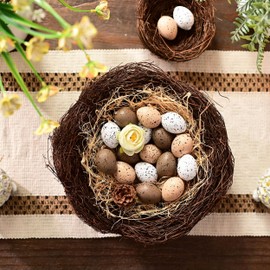 Valery Madelyn Easter Eggs Decoration Tree Ornaments Set, 18CT 1.57inch Shatterproof Nuture Hanging Egg Bulk for Kids, Beige White Easter Basket Stuffers Assorted for Spring Holiday Party Decor