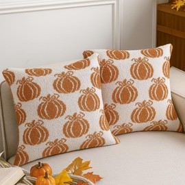 Tegeme Fall Pillow Covers Set of 2 18x18 Inch Autumn Thanksgiving Throw Pillow Cases Microfiber Soft Pumpkins Maple Leaf Decorations Orange Cushion Covers for Chair Sofa Bedroom Home Decor(Pumpkins)