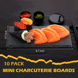 Zopeal 10 Pcs 8.7 x 4.7 Black Slate Charcuterie Boards Charcuterie Stone Plates with Natural Edge Slate Cheese Tray Serving Stone Board for Kitchen Dining Party Meat Dried Fruits Display Chalkboard