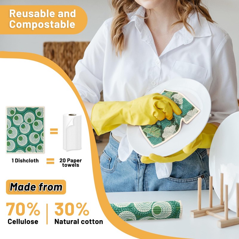 Lucomb 10 Pack Swedish Dishcloths for Kitchen, Reusable Cleaning Cloths