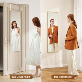 VETROVUE Door Mirror, Over The Door Full Length Mirror, 50"x16" Hanging Mirrors for Bedroom, Living Room, Entryway, Dorm, Gold