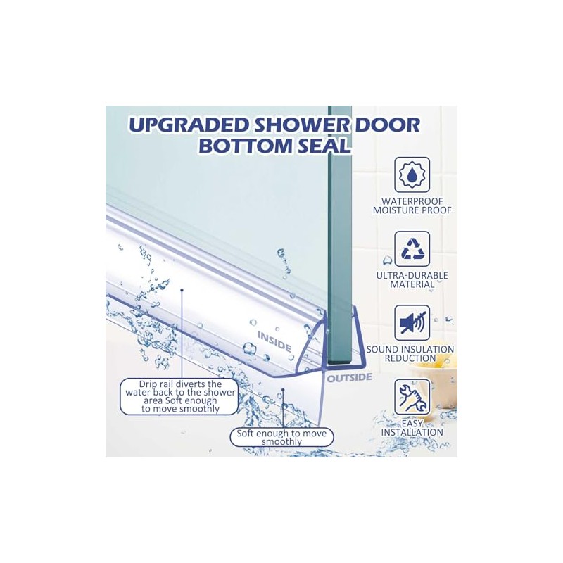 2 Pcs Shower Door Bottom Seal - Clear PVC Water