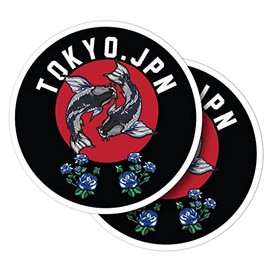 Vinyl Round Stickers (Set of 2) 15cm - Fun Tokyo Japan Flag Koi Japanese Travel for Laptops, Tablets, Luggage, Scrap Booking, Fridges #58784